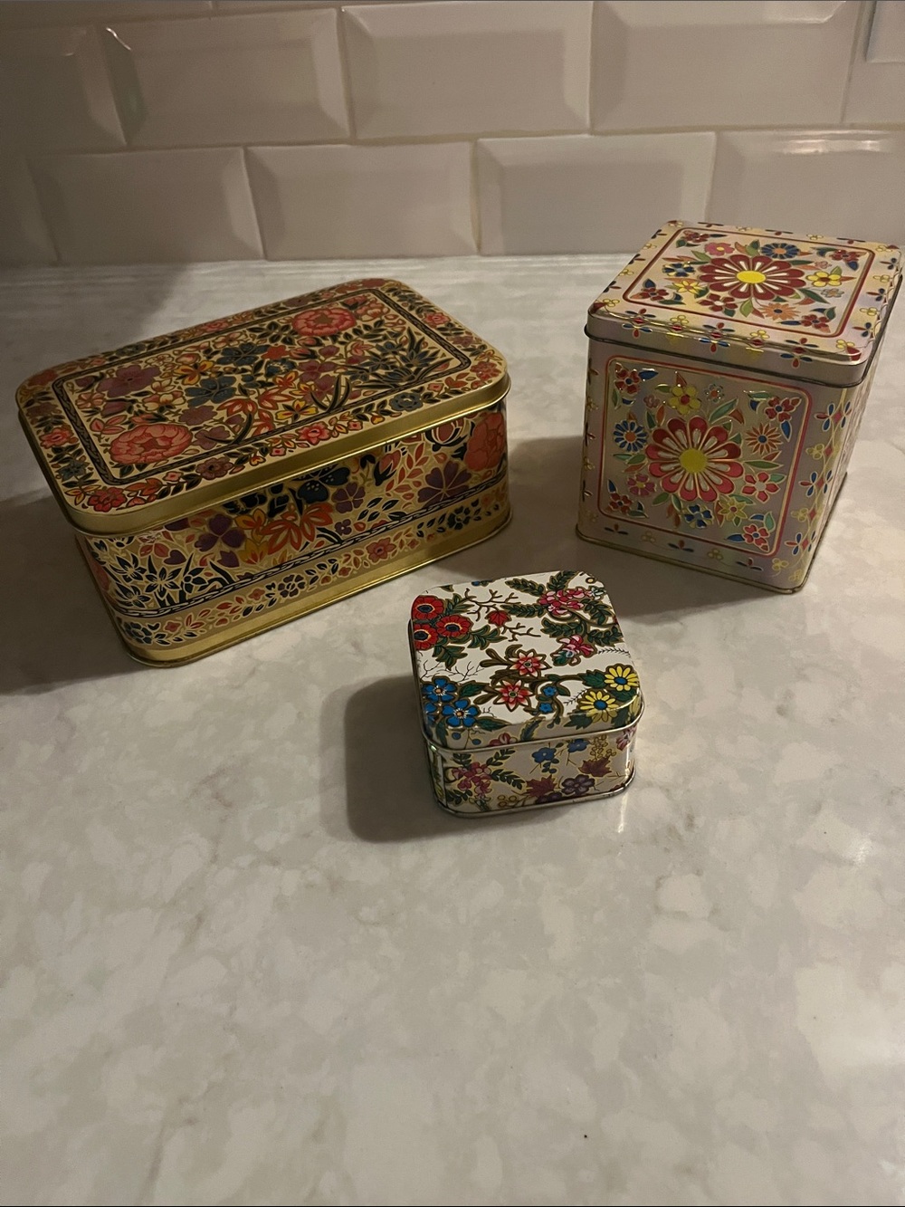 Vintage Kashmir type Tin box’s floral tin box’s tea box 2 are hinged & English